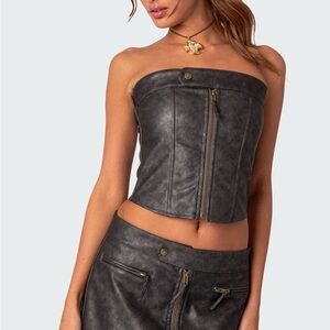 Edikted Leather lace up corset